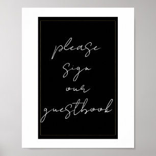 Poster Livro de Visitas Preto Branco Dourado Moderno Mini
