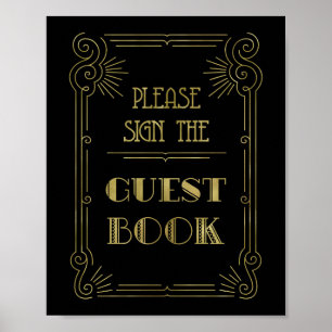 Poster Livro de Visitas Sinal de Casamento Dourado Preto