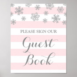 Póster Livro de Visitas Sinal Silver Snow Pink Stripes
