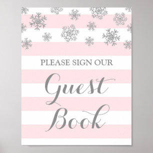 Póster Livro de Visitas Sinal Silver Snow Pink Stripes