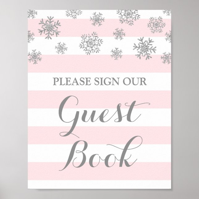 Póster Livro de Visitas Sinal Silver Snow Pink Stripes (Frente)