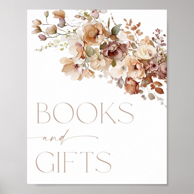 Poster Livro e sinal de presentes boho outono floral outo (Frente)