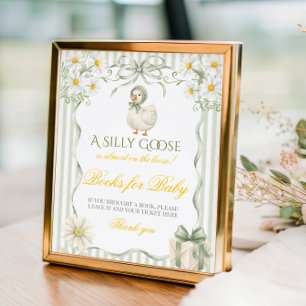 Poster Livro Verde Neutro Silly Goose Para Chá de Bebê