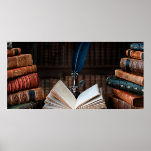Poster Livros antigos, canetas-de-colina e poeira-tinteir