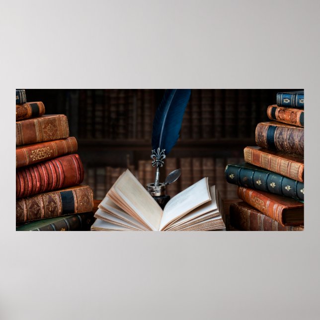 Poster Livros antigos, canetas-de-colina e poeira-tinteir (Frente)