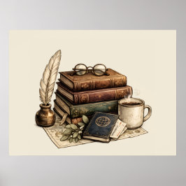 Poster Livros Antigos & Cantinho de Leitura Aconchegante 