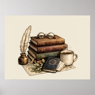 Poster Livros Antigos & Cantinho de Leitura Aconchegante