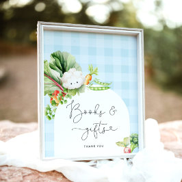 Poster Livros azuis e indicativo de presentes cultivados 