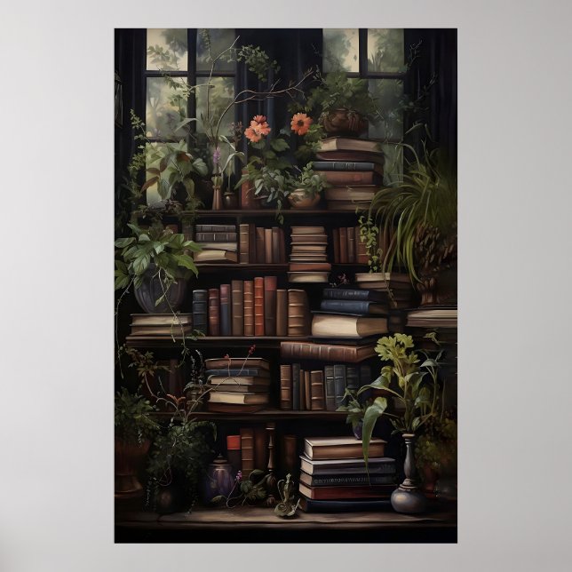 Poster Livros Botânicos Impressos, Biblioteca Verde, Vint (Frente)