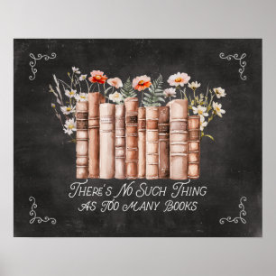 Poster Livros com Flores e Citação em Quadro Negro