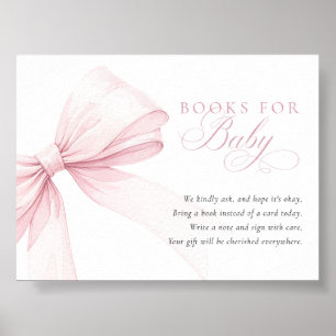 Poster Livros com Laço Rosa para Bebê - Cartão de Downloa