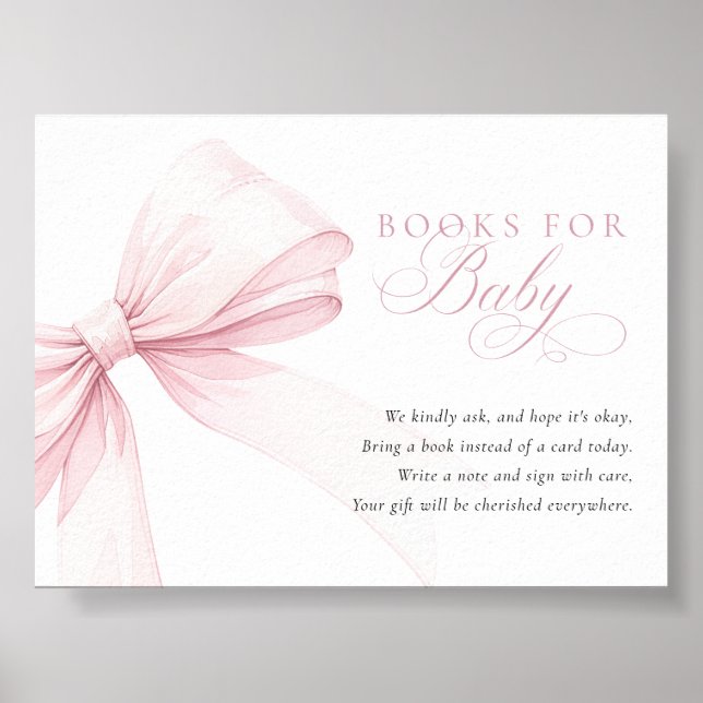 Poster Livros com Laço Rosa para Bebê - Cartão de Downloa (Frente)