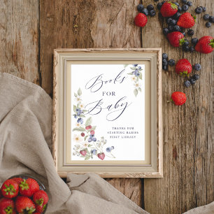 Poster Livros De chá de fraldas Para Berries E Flores Sel