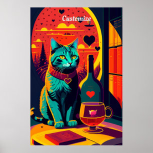 Poster Livros De Gato E Vinho