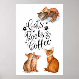 Poster Livros De Gatos E Café