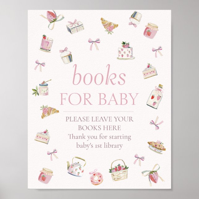 Poster Livros De Sobremesa De Morango Doce Para Bebê (Frente)