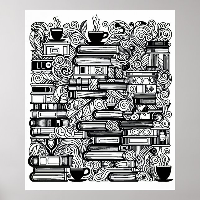 Poster Livros E Café Coriam-Me Dodle (Frente)