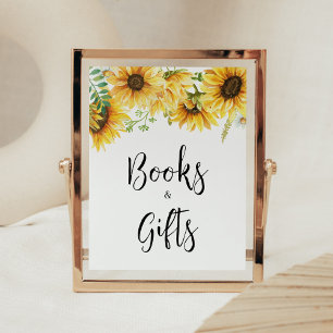 Poster Livros e dotes de Chás de fraldas de girassol