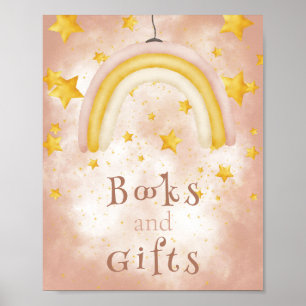 Poster Livros e presentes Boho arco-íris estrelas dourada