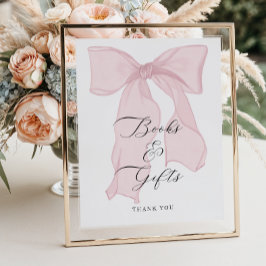 Poster Livros e Presentes Chá de Bebê Menina Arco Rosa