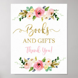 Poster Livros e presentes, cor-de-rosa e dourado, sigla f