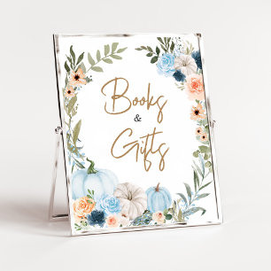 Poster Livros e presentes de abóbora de outono azuis