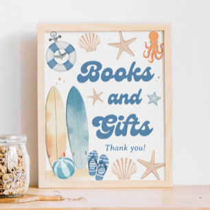 Poster Livros e presentes de Chá de fraldas costeiro de p
