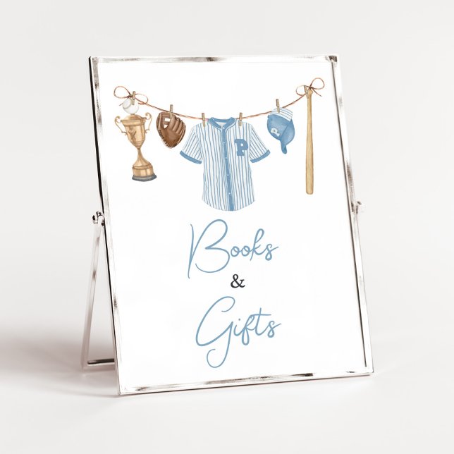 Poster Livros e presentes de Chá de fraldas de baseball d (Baseball Little Slugger Baby Shower Books and Gifts Sign)