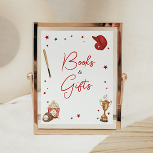 Poster Livros e presentes de Chá de fraldas de beisebol