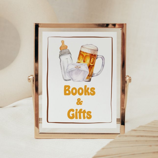Poster Livros e presentes de Chá de fraldas de Festas de  (Beer Diaper Party Baby Shower Books and Gifts Sign)