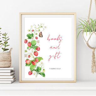 Poster Livros e presentes de Chá de fraldas de morango