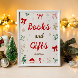 Poster Livros e Presentes Desenhados à Mão para Chás de B