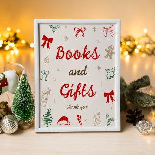 Poster Livros e Presentes Desenhados à Mão para Chás de B