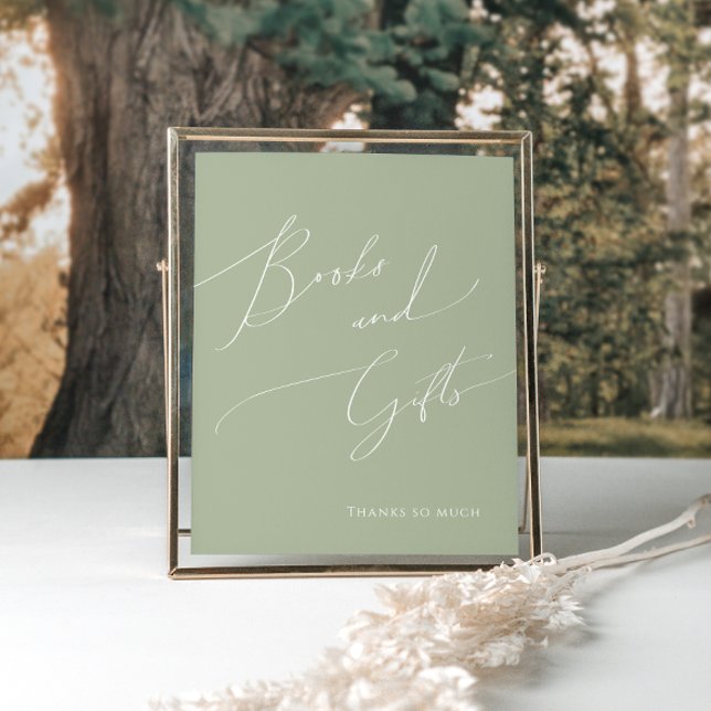 Poster Livros e presentes do Chá de fraldas Verde Sage Wh (Criador carregado)