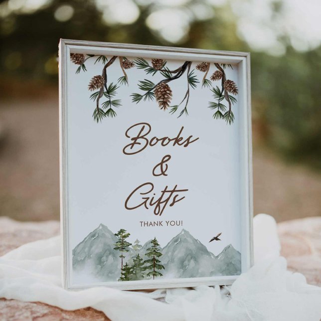 Poster Livros e presentes florestais (Rustic baby shower books and gifts poster)