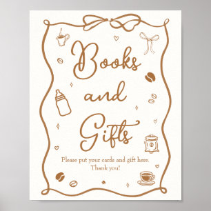 Poster Livros e Presentes para Chá de Bebê com Tema Café