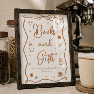 Poster Livros e Presentes para Chá de Bebê com Tema Café