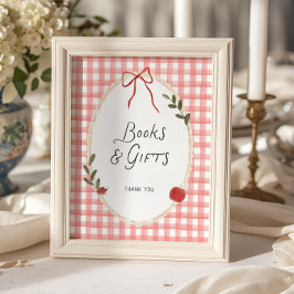 Poster Livros e Presentes para Chás de Bebê com Tema de M