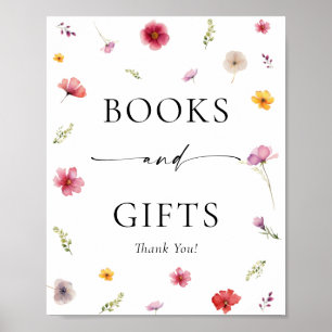 Poster Livros e presentes para Chás de fraldas de flor se