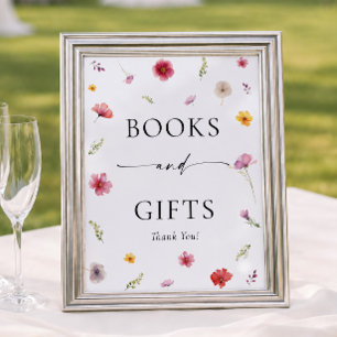 Poster Livros e presentes para Chás de fraldas de flor se