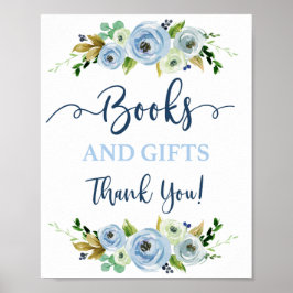Poster Livros e presentes sinal azul floral