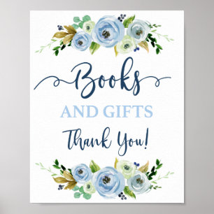 Poster Livros e presentes sinal azul floral
