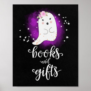 Poster Livros e Presentes Sinal de Chá de Bebê de Hallowe