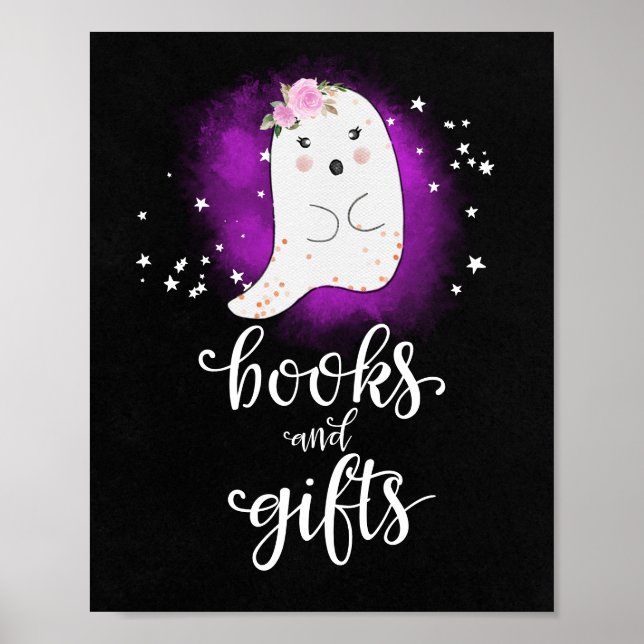 Poster Livros e Presentes Sinal de Chá de Bebê de Hallowe (Frente)