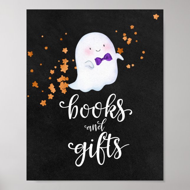 Poster Livros e Presentes Sinal de Chá de Bebê de Hallowe (Frente)