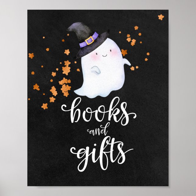Poster Livros e Presentes Sinal de Chá de Bebê de Hallowe (Frente)