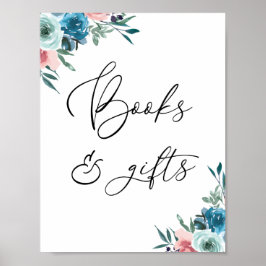 Poster Livros e presentes - Sinal Floral Rosa e Azul