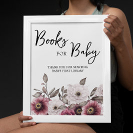 Poster Livros Florais Brancos e Plumos para Sinalização B