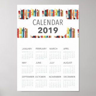 Poster livros fofos ilustração literária calendário 2019