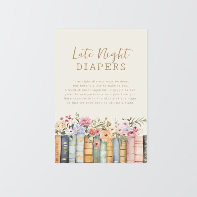 Poster Livros Fraldas Noturnas (Floral Books Late Night Diapers Poster by Painted Paperie
)